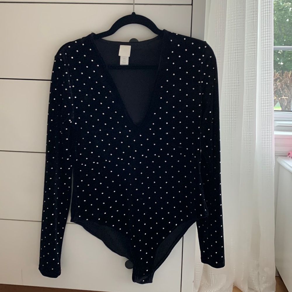 H&M Black rhinestone long sleeve bodysuit (never worn)